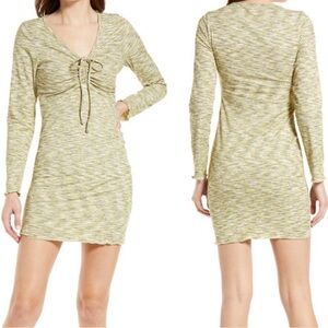 Lisa Says Gah Long Sleeve Knit Mini Dress in Marled Yellow-Green NWT